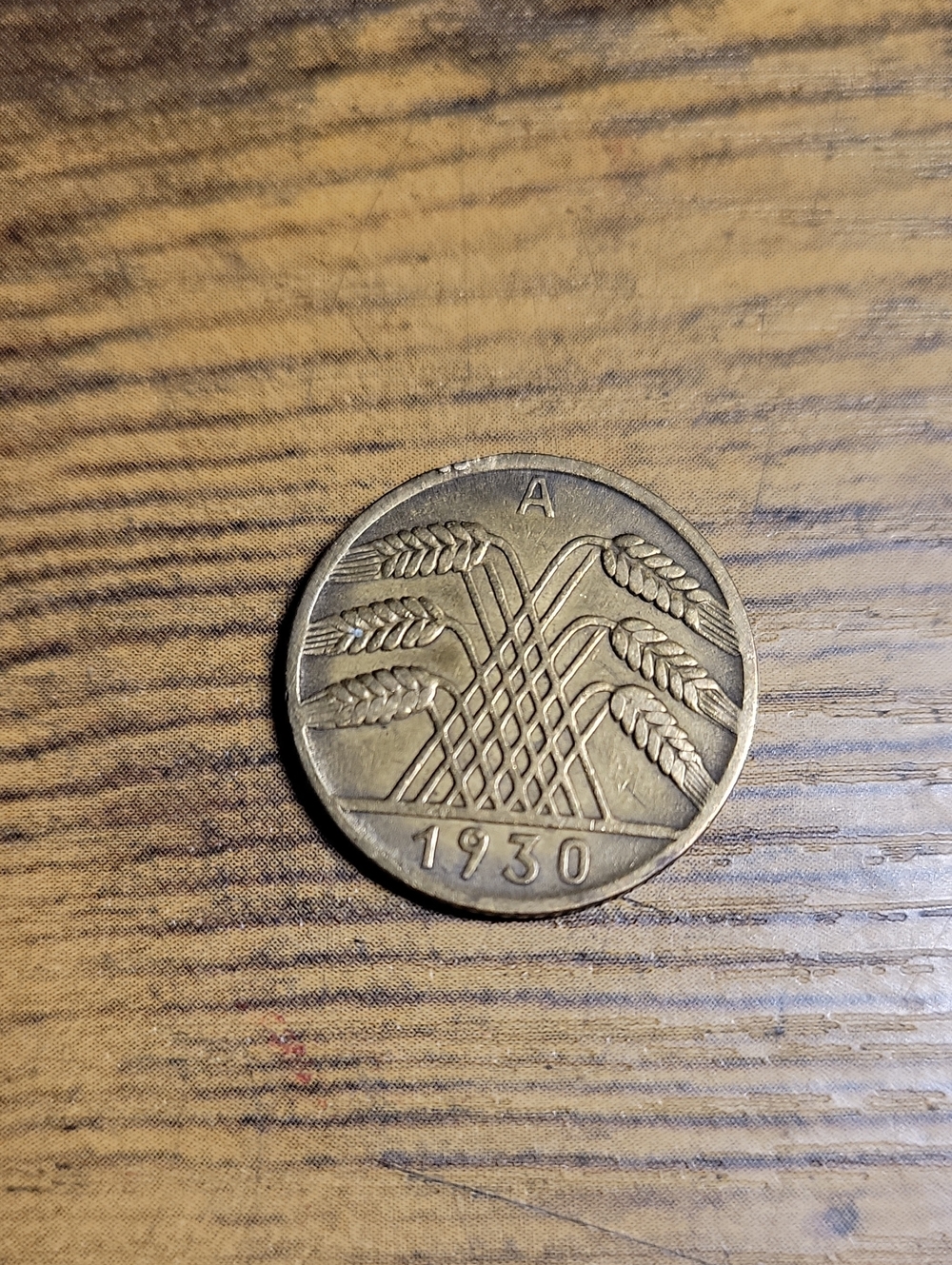 Vintage 1930 German 10 Reichspfennig Coin- Gold Tones